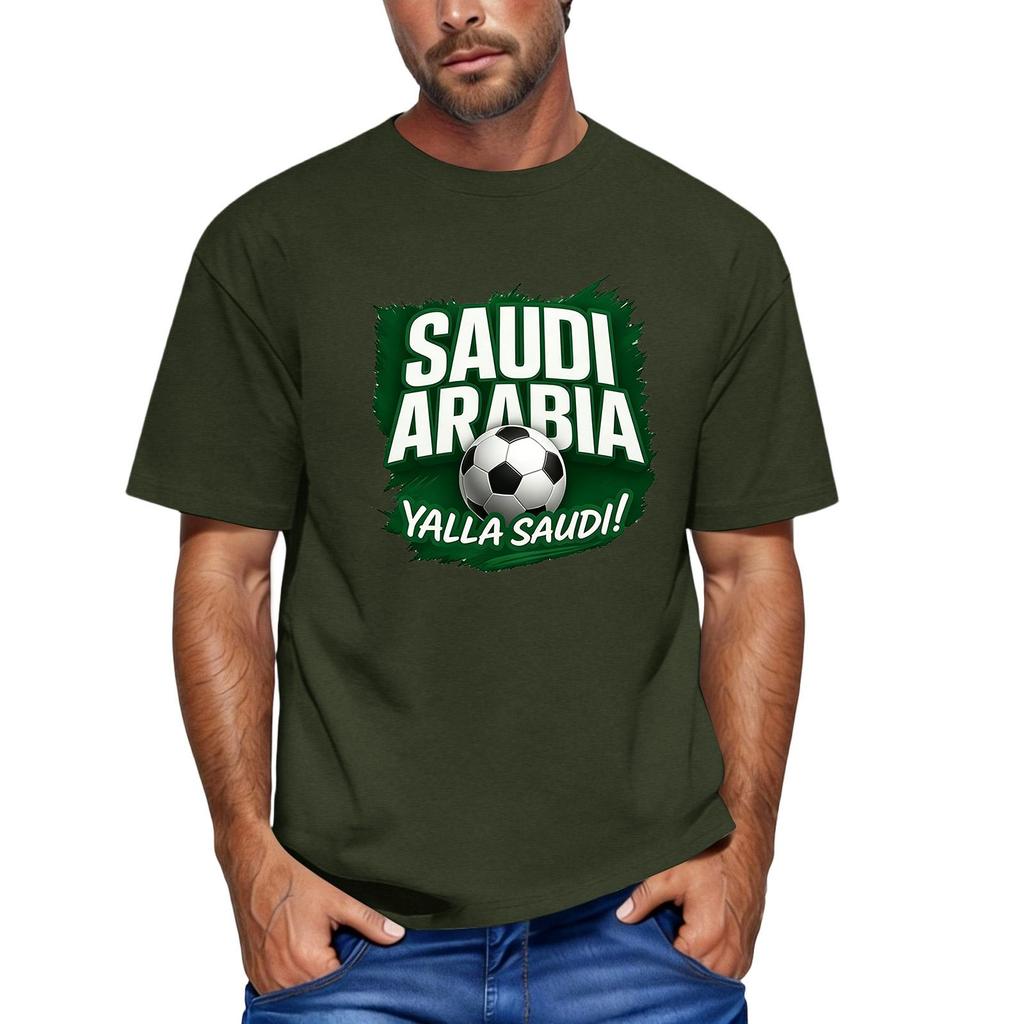 Men's Short Sleeve Crew Neck T-Shirt Featuring Saudi Arabia Football Graphic Print Casual Fit Comfortable Material Suitable for Everyday Wear