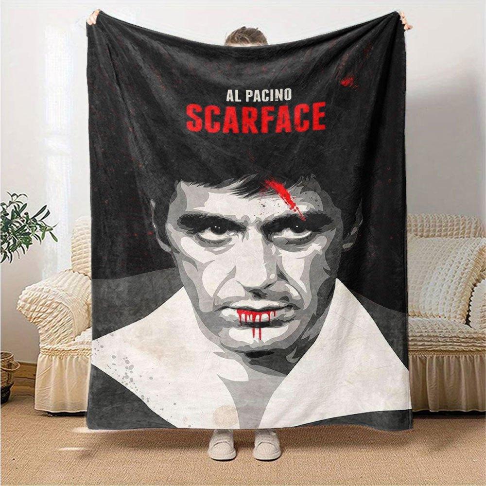 1pc Scarface-Inspired Flannel Blanket - Soft Cozy All-Season Throw for Bedroom, Sofa, Camping, Travel - Perfect Gift for Movie FansB89