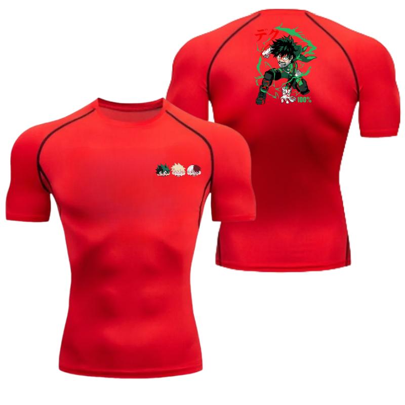 Comfortable Fitness T-shirt for Men Izuku Midoriya Graphic Breathable Slim Top Summer Gym Jogging Training Elastic Fitness Suit
