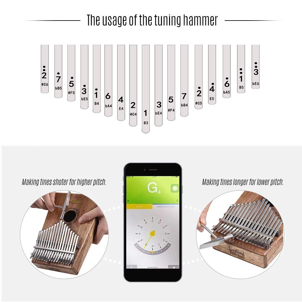 LingTing Kalimba 17 Tasti Pianoforte a Pollice Palissandro Africano con Custodia Kalimba per Principianti "Ascoltare il Mare" LT-K17P