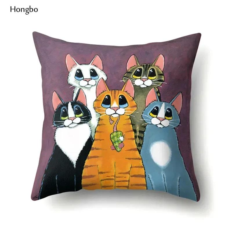 Hongbo Cartoon Cat Print Cushion Cover Throw Pillow Case Home Decor Sofa Car Seat Cushions