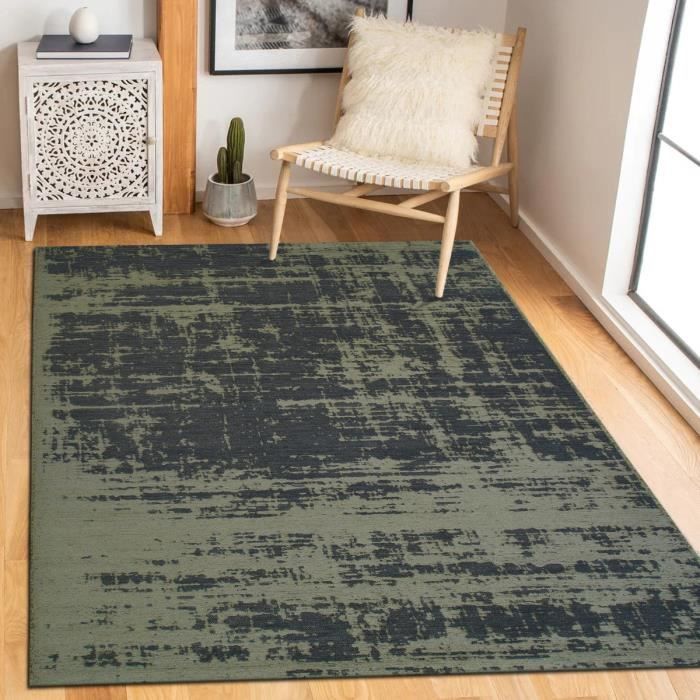 Tapis salon abstrait moderne vert kaki 160x230
