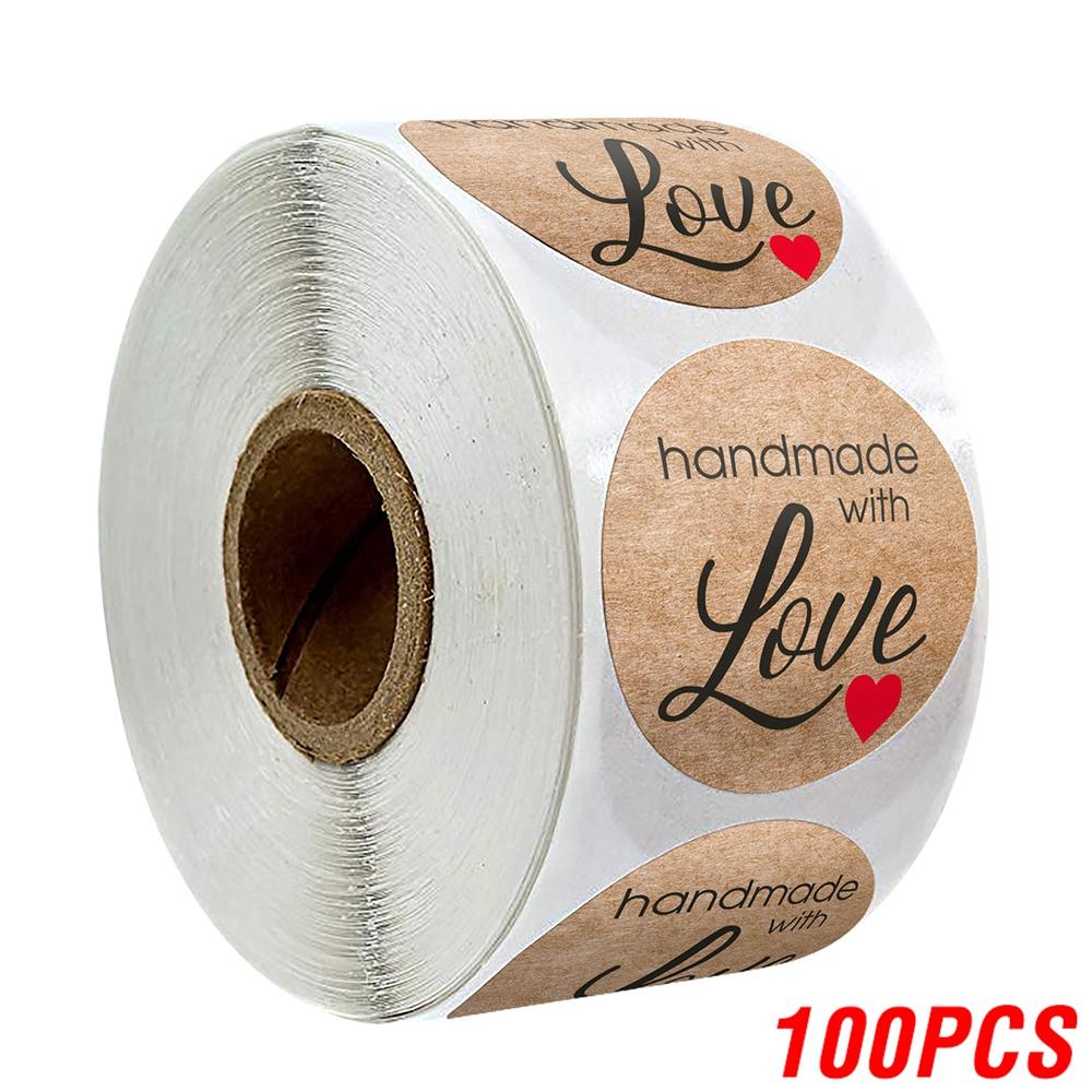 100-500Pcs Vintage Kraft Paper Stickers Scrapbook Gift Stationery Label Stickers Handmade With Love Thank You For The Stickers