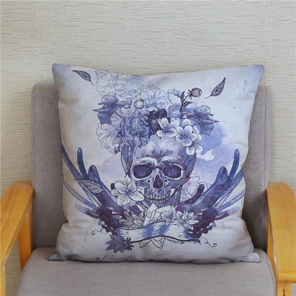 Skeleton Head Flower Print Pattern Cushion Cover for Home Living Room Sofa Decoration Square Pillowcase 45 * 45cm