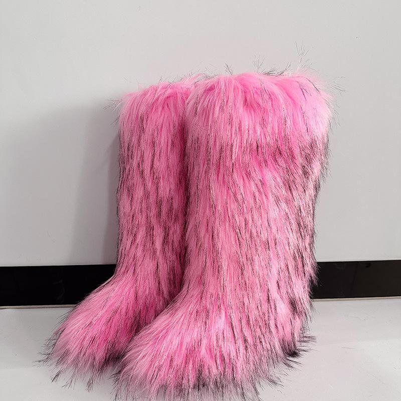 Huňaté kozačky Dlouhé vysoké zimní imitace liščí kožešiny huňaté sněhule Pánské a dámské zimní velké velikosti kožešinové nadkolenky