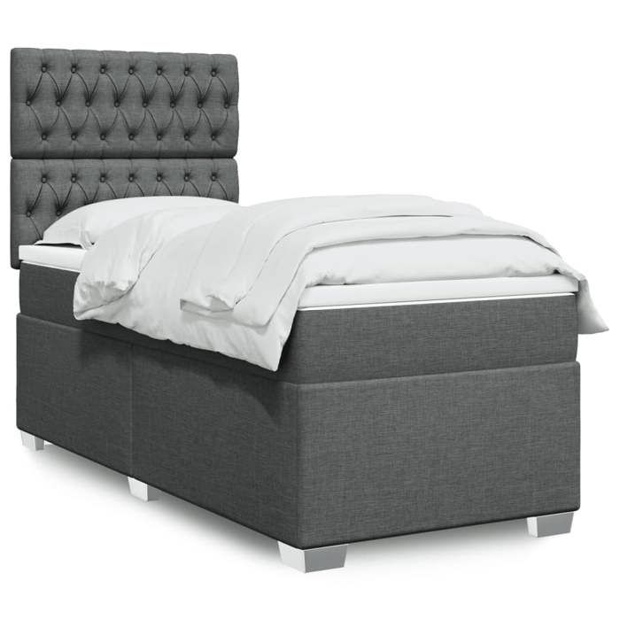 Maison Exclusive - Sommier à lattes de lit avec matelas Gris foncé 90x200 cm Tissu