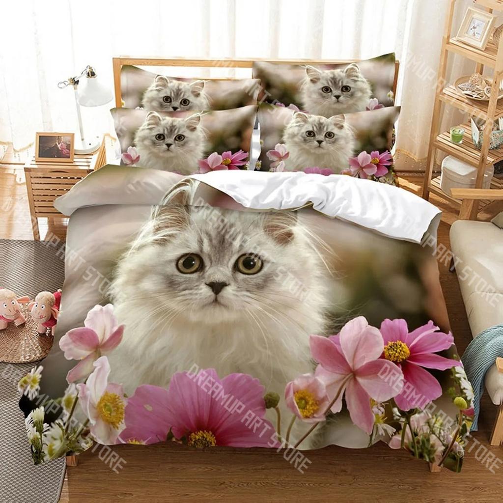 Fashion Cat Cute Kitten Bedding Set Single Twin Full Queen King Size Bed Set Kids Bedroom Duvetcover Sets Bed Sheet Set