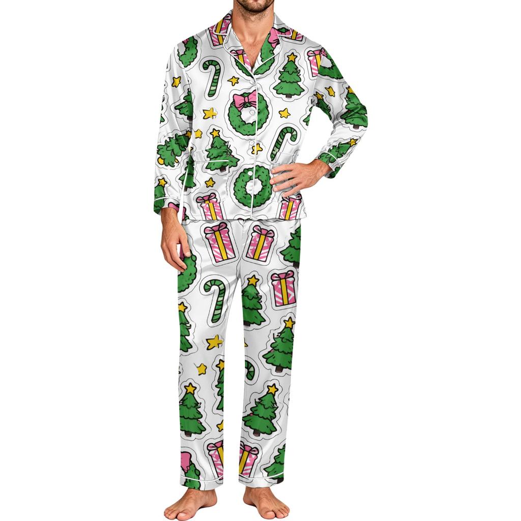 Men's Long Sleeve Button-Down Pajama Set, 2-Piece Sleepwear Loungewear with Pants for Home and Bedtime