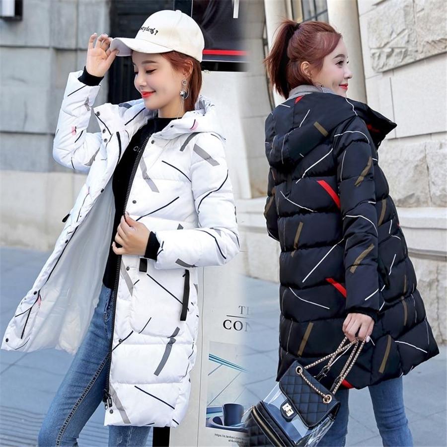 Langarm Warm Zipper Parkas Frauen Jacke Büro Dame Winter Mit Kapuze Lange Jacke Mantel