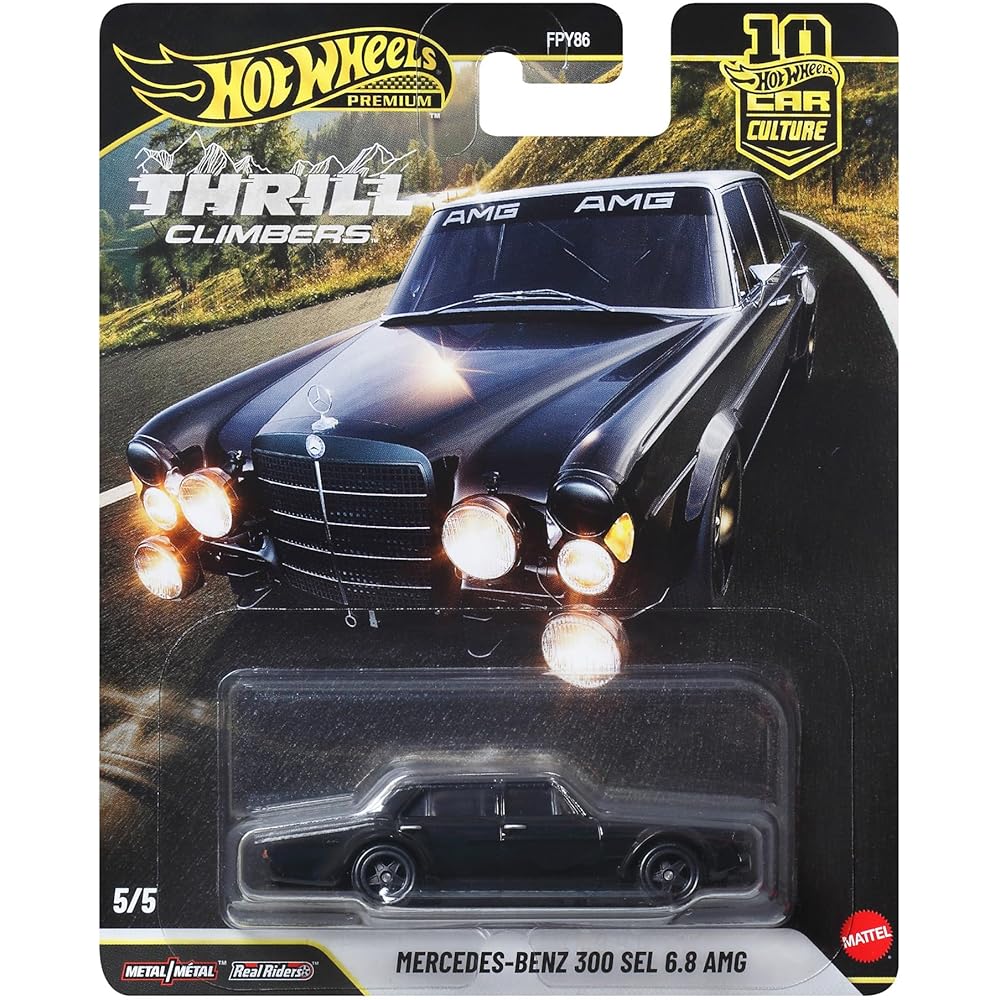 Hot Wheels Car Culture Thrill Climbers Mercedes-Benz 300 SEL 6.8 AMG Toy Vehicle Miniature Black