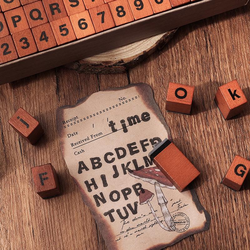 Yue Zhen Retro Wooden Journal Stamps: English Letters & Numbers Set