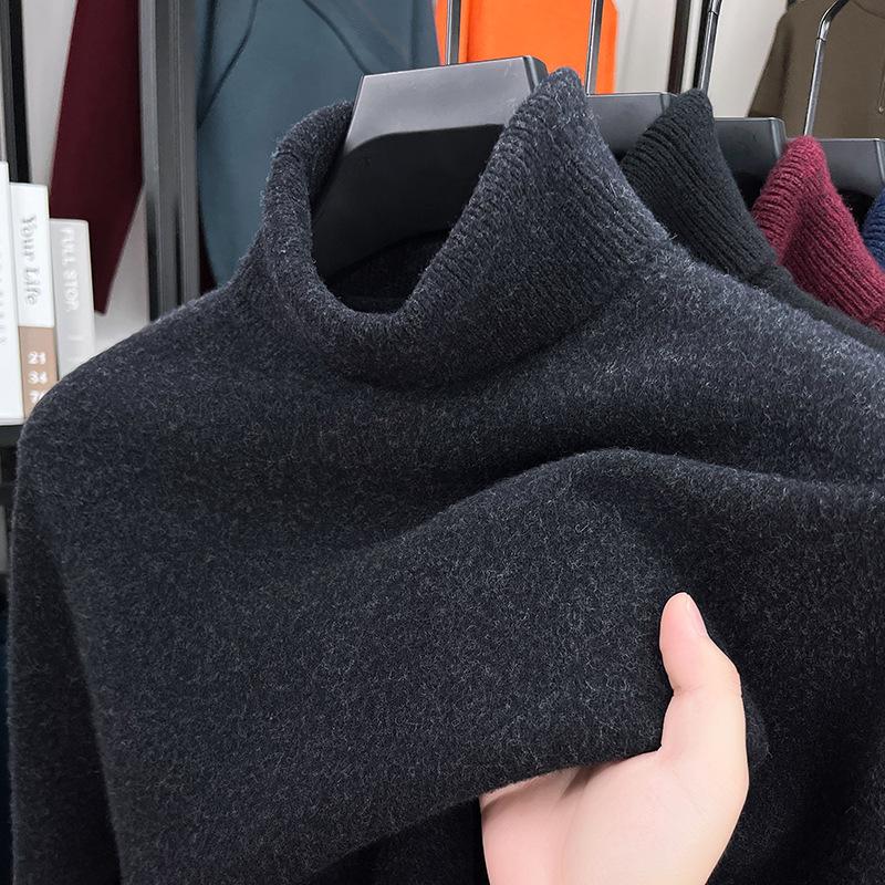 2025 Autumn/Winter Men's High Neck Lambswool Sweater, 100% Wool, Versatile Loose Pullover Base Layer