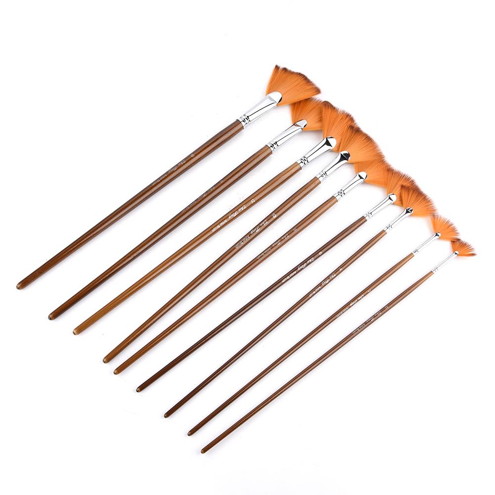 

9 шт. Коричневый нейлоновый волос, алюминиевая трубка, кисть веерной формы для рисования, инструмент для художественной живописи