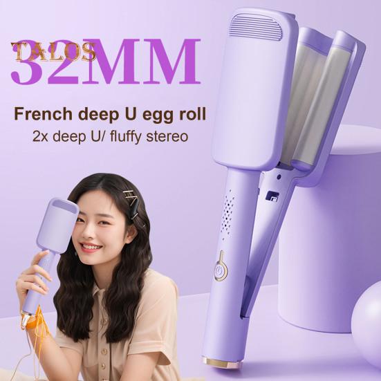 32MM V Shape Curling Iron Ceramic Big French Waves Hair Crimper Styling Tool Anti-Scald Deep Waver Curling Wand for Short And Long Hair
