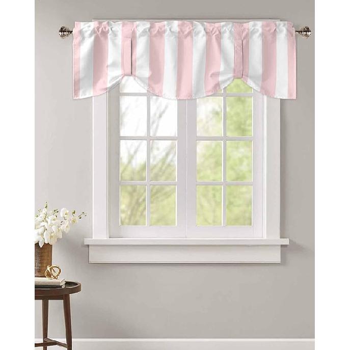 Stripes Tie Up Valance Curtains, Pink and White Stripes Window Valance for Kitchen Cafe Bathroom Rod Pocket Window Treatment Valances 42 x 18Inch, 1 12 W x 42 L (Pack of 1)