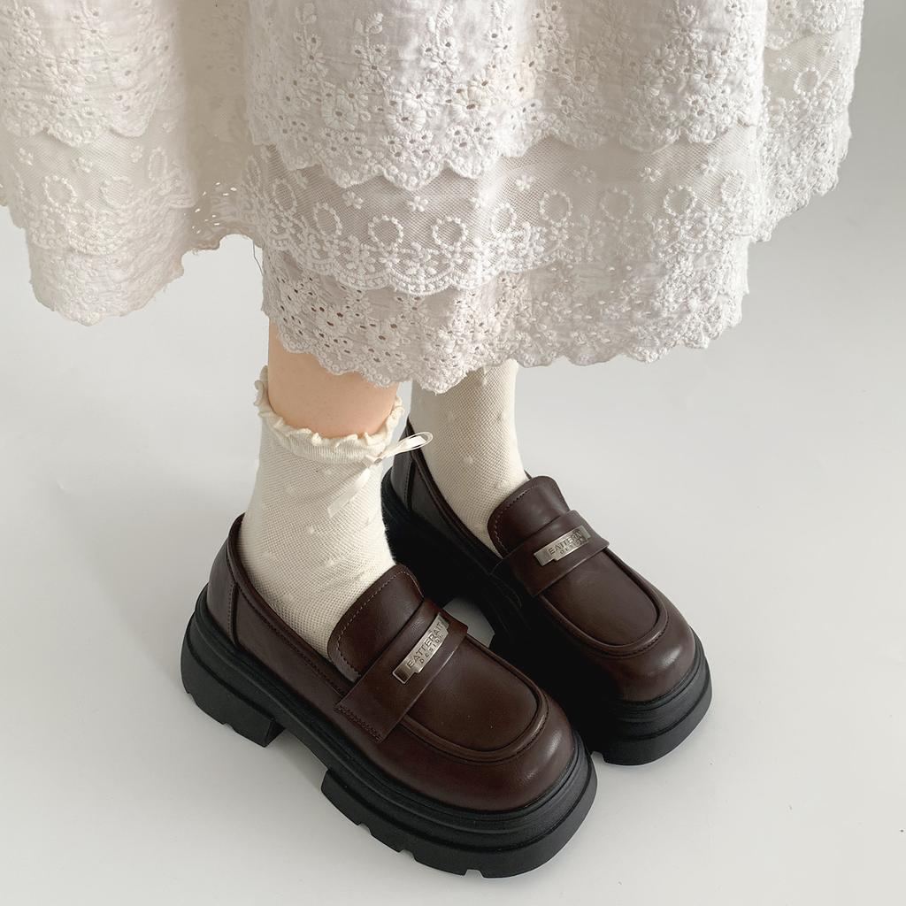 Retro britischer Stil kleine Herrenschuhe mit dicker Sohle und dickem Absatz, kleine Lederschuhe für Damen, 2025 neu, Sommerrock, vielseitige Slipper