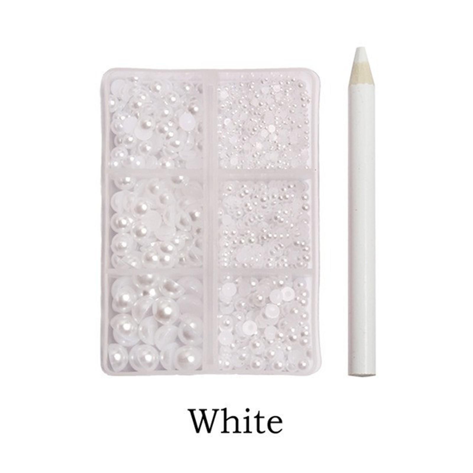 

12 наборов смешанных размеров, пол-лица, жемчужные стразы, 6 наборов, применяемые к одежде, обуви, шляпам, украшениям для ногтей One Size белый