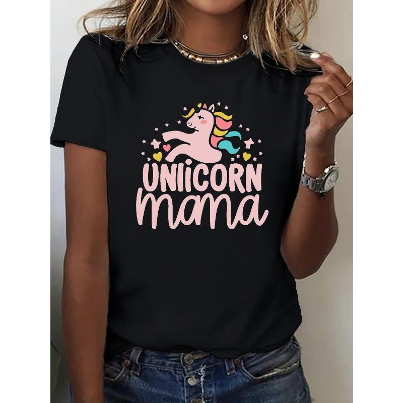 

Women s Pure T-Shirt with Unicorn Mama Typography & Geometric Print - Comfort Fit Round Neck Casual Casual Attire Suitable for - Wear 4XL чорний