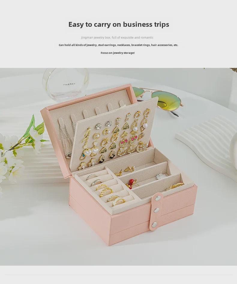 Compact Three-Layer Jewelry Box for Necklaces, Rings, and Earrings