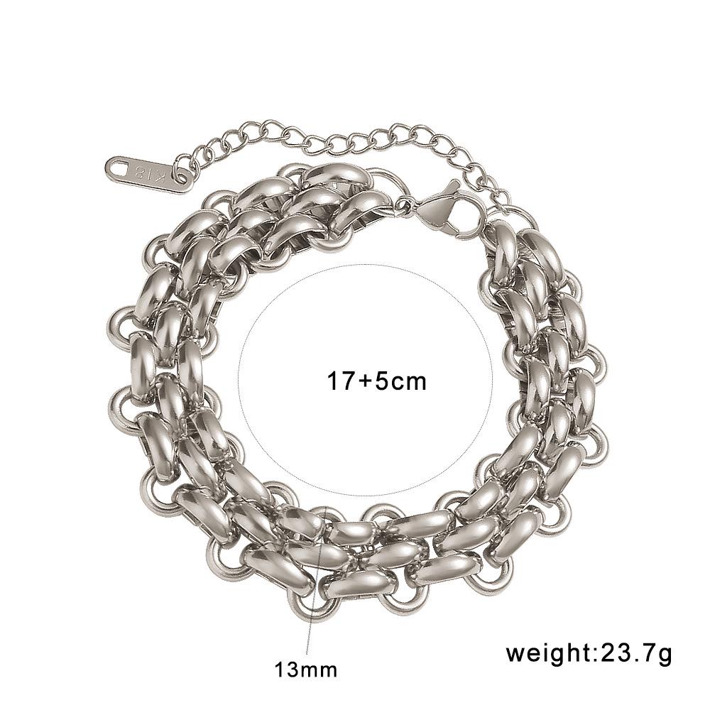 European Punk Style 18K Gold-Plated Stainless Steel Bracelet Necklace Set