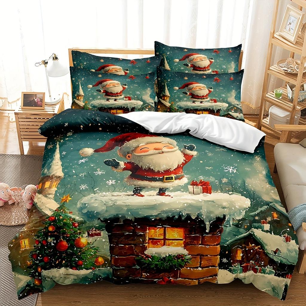 Christmas Bedding Set Santa Claus 3D Printed Duvet Cover Set Soft Single Double Size Bed Set  Christmas Decorations