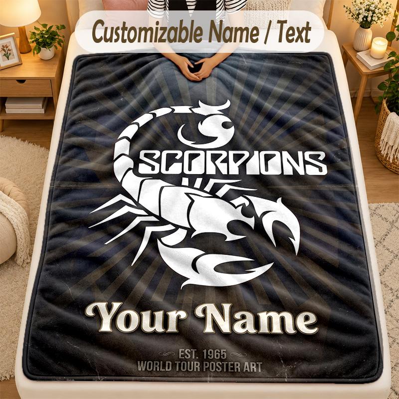 Flannel BlanketScorpions Custom Name Text Personalized Soft Warm Throw Blanket Home Decor Gift