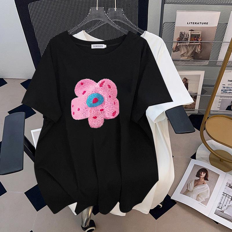 

Women s Plus Size Loose Mid-Length Short-Sleeve T-Shirt (200/300/350 jin) - Slimming Fit 1177. 3XL белый