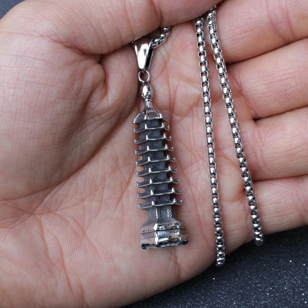 Retro Hexagonal Pagoda Men s Necklace Fashionable Titanium Steel Pendant Necklace 60CM