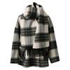 Sancai Women's Plaid Merino Wool Blend Double-faced Coat with Scarf