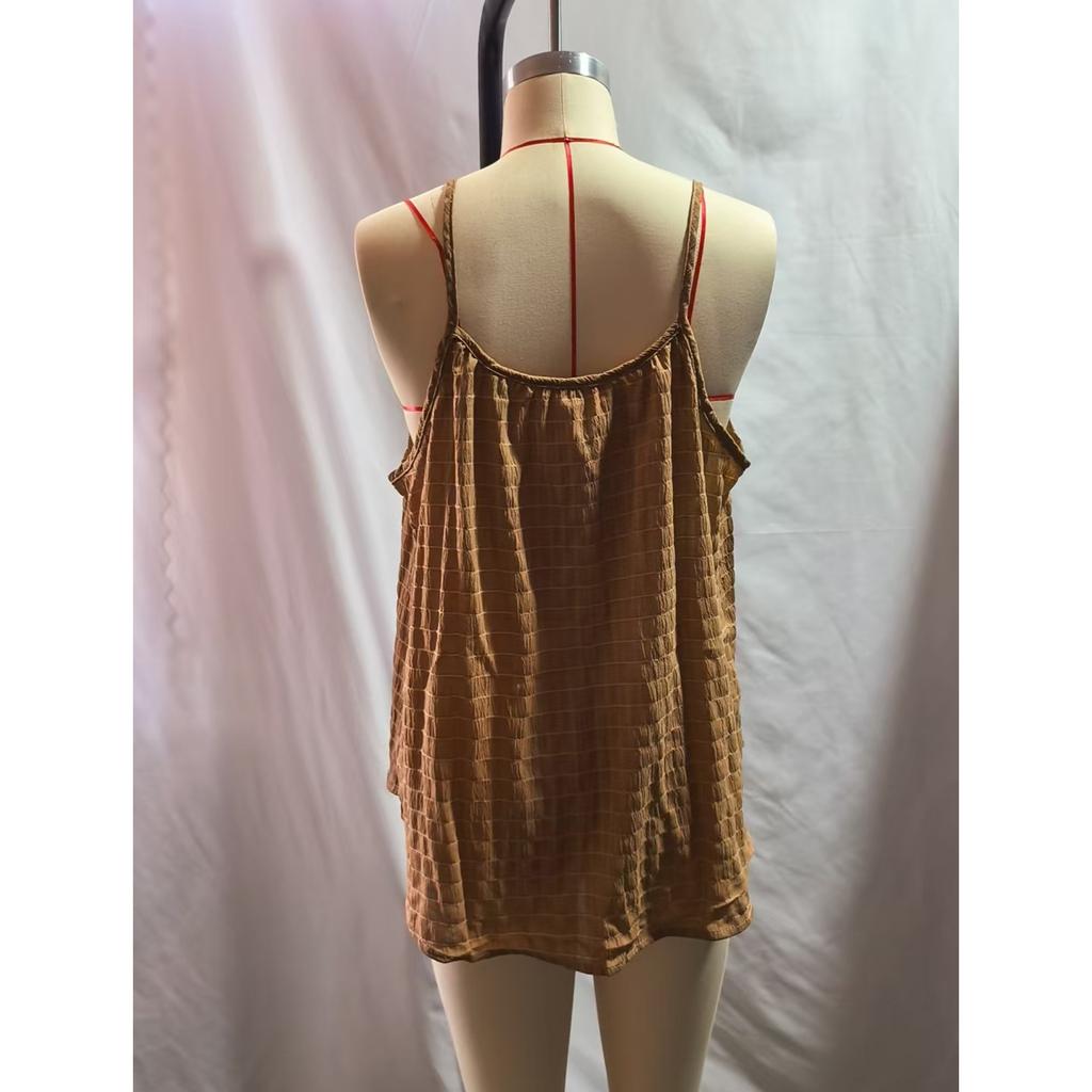 Summer Women's Top Sexy Casual Vest Ladies Top Pure Color Loose Pleated Sleeveless Camisole