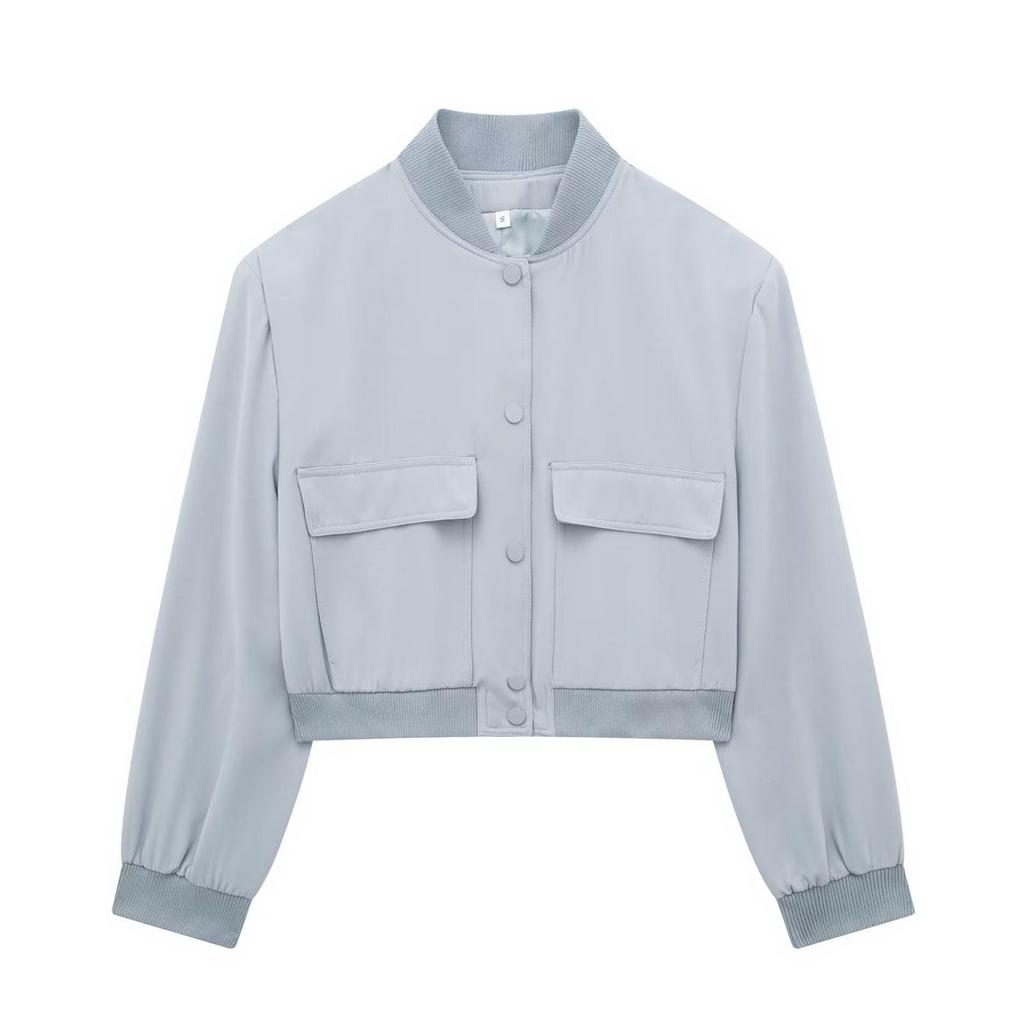 Summer 2024 Women's European-American Style Bomber Jacket with Large Pockets