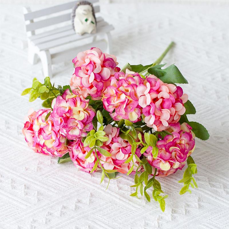 35cm Pink Rose Silk Bouquet Hydrangea Artificial Flower 10Heads for Wedding Table Vase Home Decoration Mother's Day Gifts