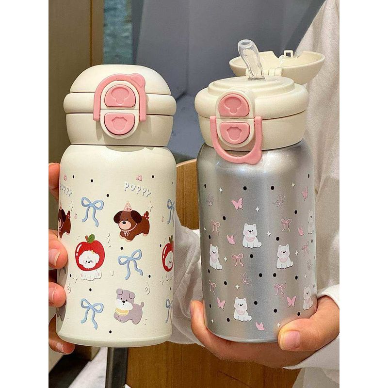 New Large-Capacity Thermos Cup Made of 316 Stainless Steel, High Aesthetic Value, Suitable for Students, with a Straw, for Home Use