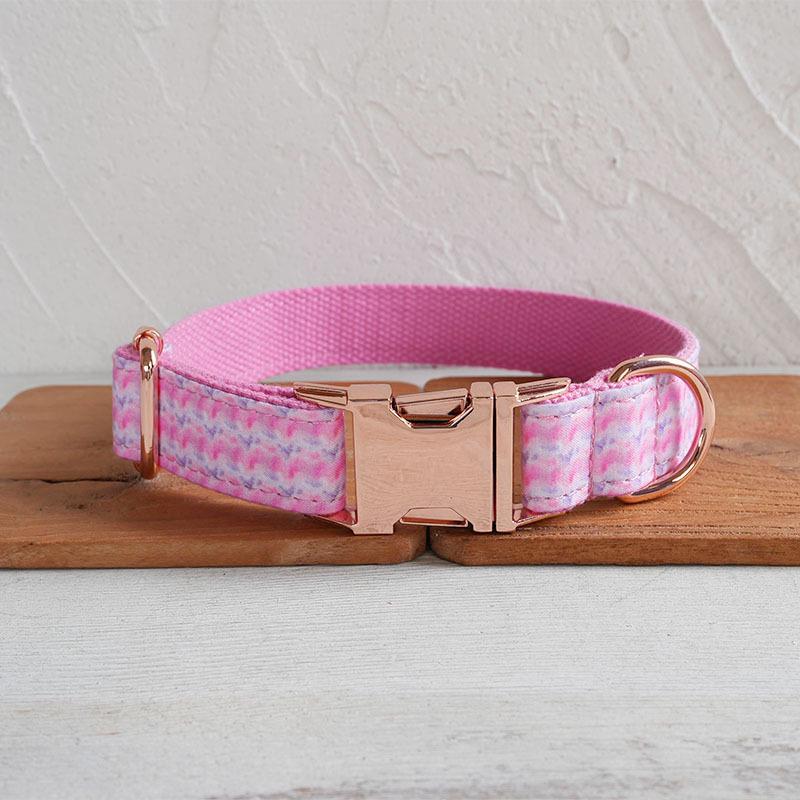 MUTTCO Pink Cloud Fairyland Dog Collar & Leash Set with Rose Gold Buckle M