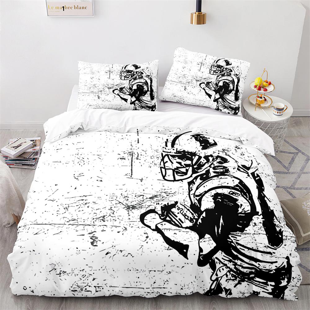 American Football Duvet Cover Set 3D Sports Rugby Player Comforter Cover Skull Football Player Polyester Bedding Set for Kid Boy