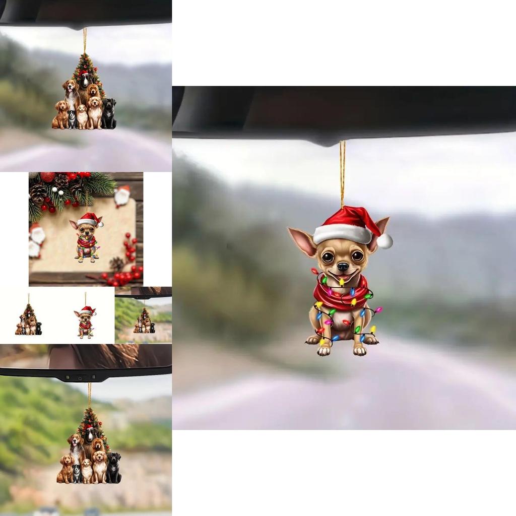 Vibrant Acrylic Cartoon Christmas Dog Car Hanging Decoration For Stylish Vehicle Decor