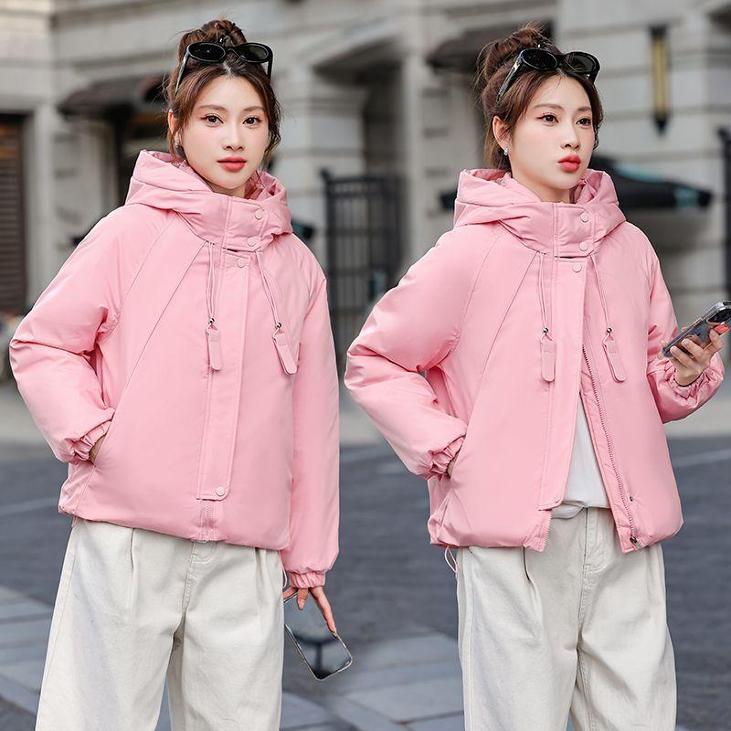 Trendy Women Short Padded Jacket Thickened Cotton Hooded Loose Coat Winter Fashion Outfit