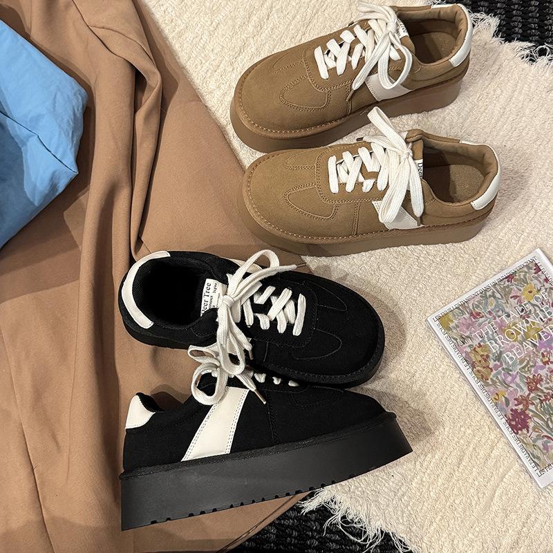 Retro matte leather thick-soled color matching lace-up German training shoes women's 2025 autumn and winter new fashion sports shoes cotton single s