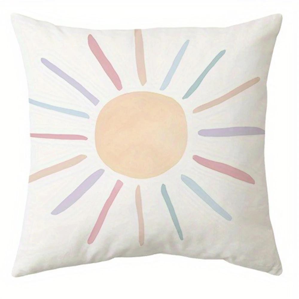 Cartoon Rainbow Star Sun Pattern Printed Pillow Cover Living Room Sofa Cushion Cover Home Room Decoration Without Pillow Core
