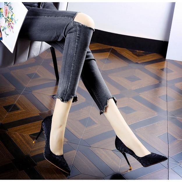 Folded niche pointed high-heeled single shoes autumn new professional shallow mouth stiletto high heels women