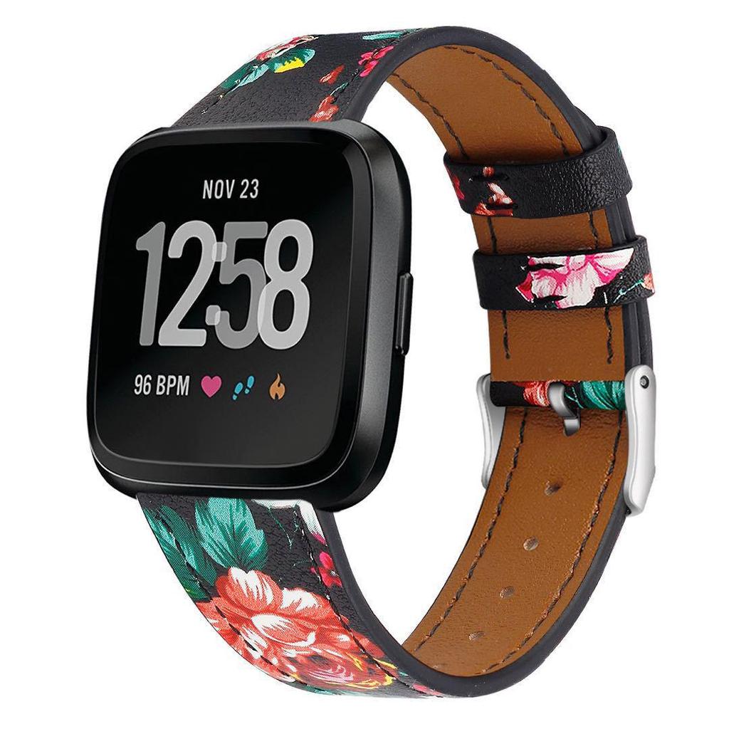 Fitbit Versa 2/Versa/Lite Leather Strap - Round Tail Cowhide Printed Wristband