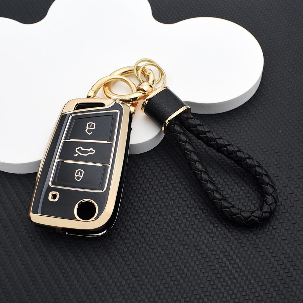 Soft TPU Key Case For VW SEAT Skoda 3/4 Button Key Case Protective Cover for Golf 7 MK7 Tiguan MK2 Leon FR 2 Octavia Key Chain