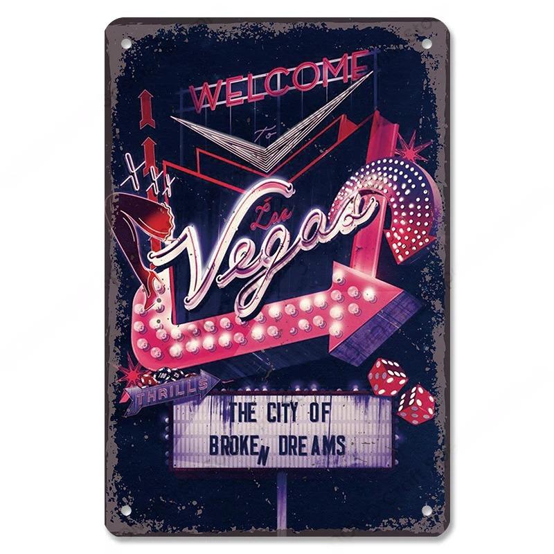 Benvenuti a Las Vegas Targa in metallo Targhe in latta Decorazione vintage Nevada Casino Poster in metallo Decorazione artistica da parete