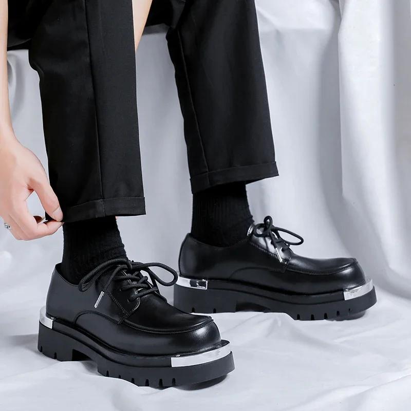 Sapatos masculinos de couro de alta qualidade, estilo britânico, plataforma, sapatos sociais, para trabalho ao ar livre, sapatos formais para homens, sapatos oxford casuais e formais