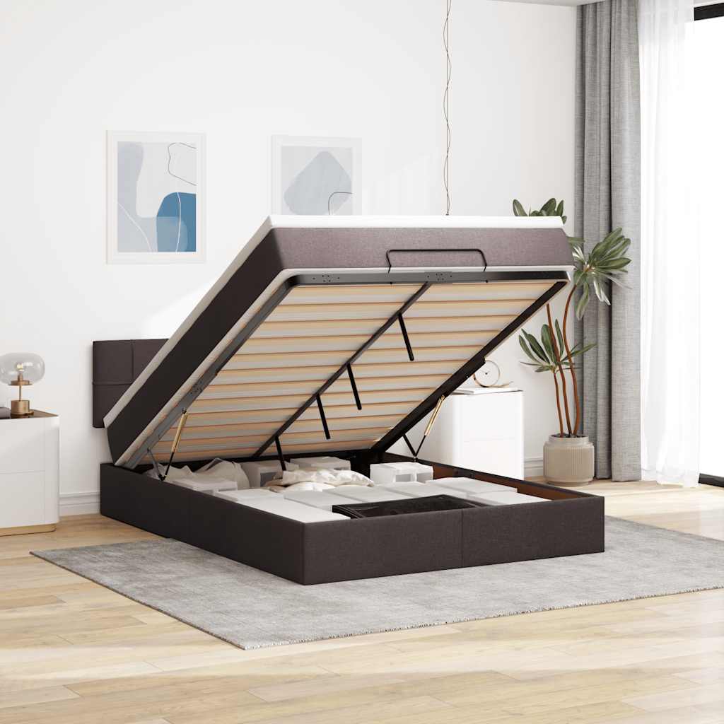 Ottoman Bed with Mattress Dark Brown 140x200 cm Fabric