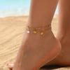 Double Layered Gold Starfish Anklet, 18K Gold PVD Stainless Steel Shell Pearl Foot Jewelry, Summer Beach Beachfront Chain