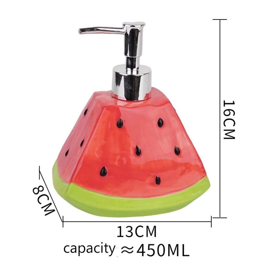 Cute Watermelon Ceramic Soap Dispenser 450ML - Novelty Fruit Lotion Bottle for Bathroom Kitchen Decor