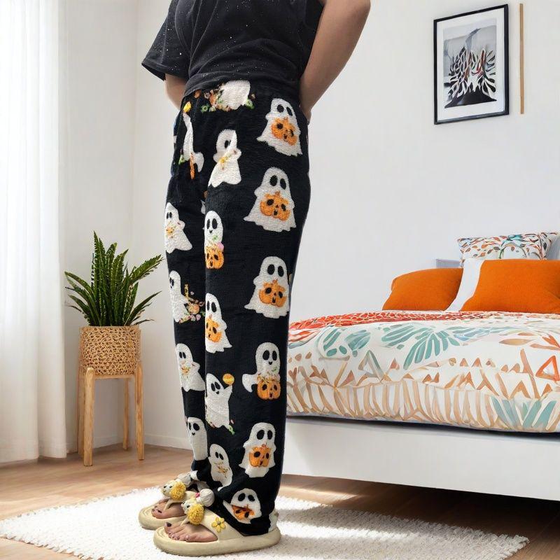 Halloween Women's Fleece-Lined Flannel Pajama Pants for Autumn/Winter – Warm & Casual