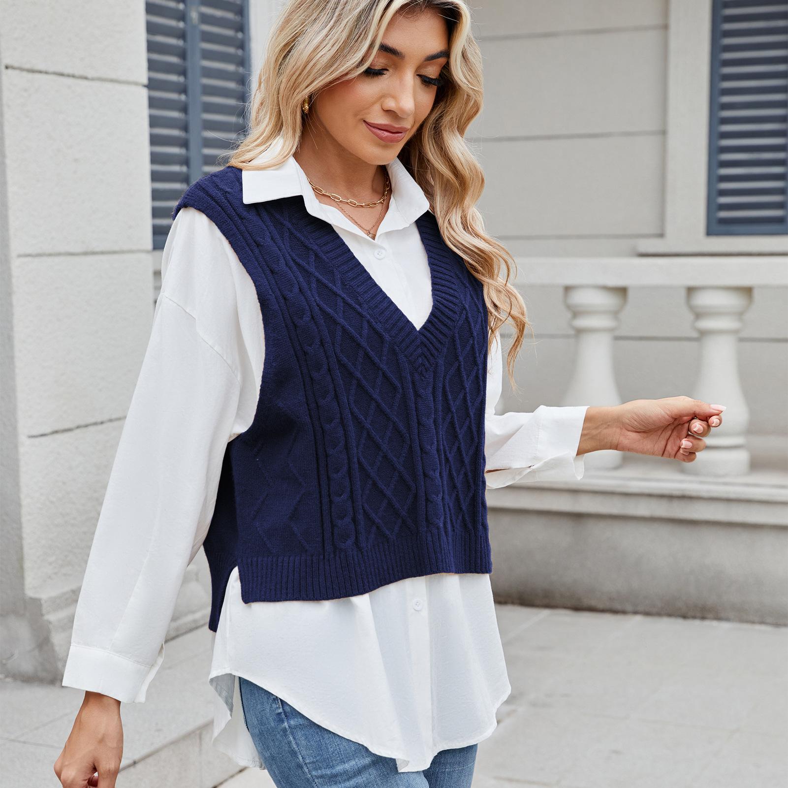 

Жіночі модні повсякденні літні весняні одноколірні блузки та сорочки з V-подібним вирізом без рукавів і принтом XL королівський синій колір