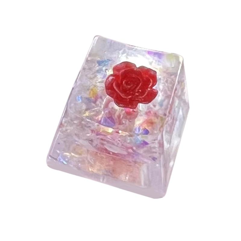 Handmade OEM Floral Resin Keycap Translucently Epoxy Camellia for Mechanical Keyboards Aesthetic Keycap Replacement